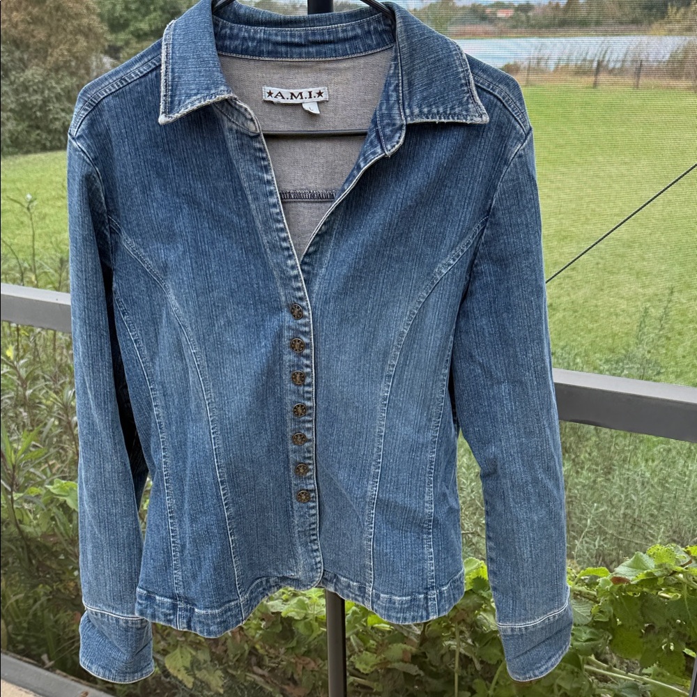 Ami blue denim fitted blazer Jacket form fitted snap up front